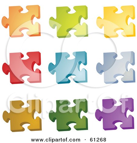 Royalty-free (RF) Clipart Illustration of a Digital Collage Of Colorful Jigsaw Puzzle Pieces On White - Version 3 by Kheng Guan Toh