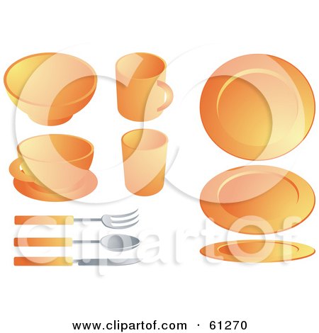 Royalty-free (RF) Clipart Illustration of a Digital Collage Of Orange Dishes And Silverware by Kheng Guan Toh