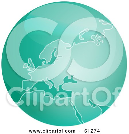 Royalty-free (RF) Clipart Illustration of a Shiny Green 3d Europe Globe by Kheng Guan Toh