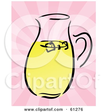 Royalty-free (RF) Clipart Illustration of a Pitcher Of Lemonade On A Bursting Pink Background by Kheng Guan Toh