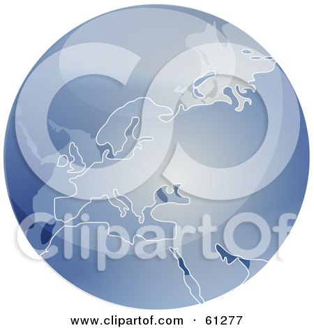 Royalty-free (RF) Clipart Illustration of a Shiny Blue 3d Europe Globe by Kheng Guan Toh