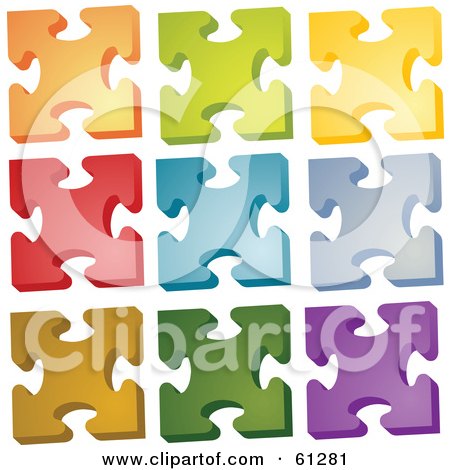 Royalty-free (RF) Clipart Illustration of a Digital Collage Of Colorful Jigsaw Puzzle Pieces On White - Version 2 by Kheng Guan Toh