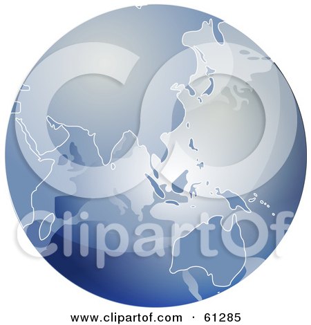 Royalty-free (RF) Clipart Illustration of a Shiny Blue 3d Asia Globe by Kheng Guan Toh