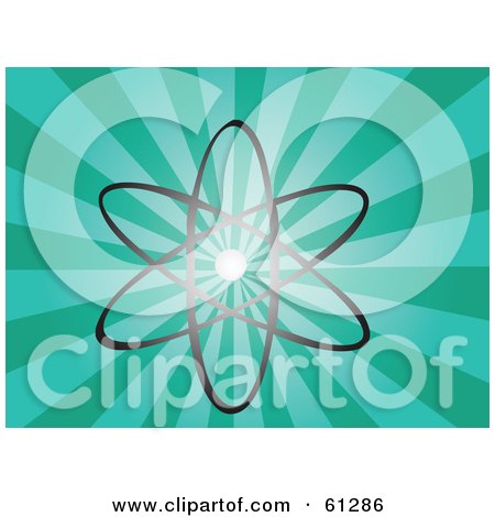 Royalty-free (RF) Clipart Illustration of a Glowing Nuclear Atom On A Bursting Green Background by Kheng Guan Toh