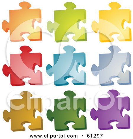 Royalty-free (RF) Clipart Illustration of a Digital Collage Of Colorful Jigsaw Puzzle Pieces On White - Version 4 by Kheng Guan Toh