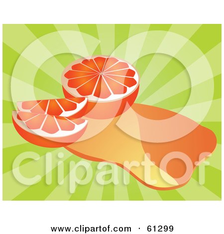 Royalty-free (RF) Clipart Illustration of Sliced Oranges And Juice On A Bursting Green Background by Kheng Guan Toh