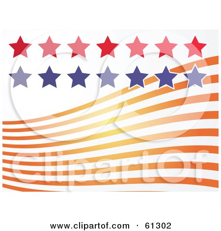 Royalty-free (RF) Clipart Illustration of Rows Of Red And Blue Stars Over Wavy Orange Stripes by Kheng Guan Toh