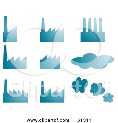 Royalty-free (RF) Clipart Illustration of a Digital Collage Of Blue Factories And Clouds by Kheng Guan Toh