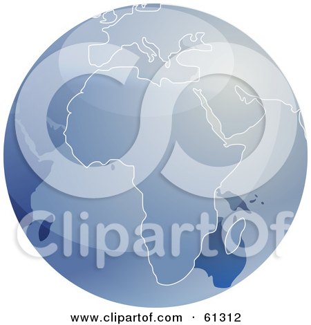 Royalty-free (RF) Clipart Illustration of a Shiny Blue 3d Africa Globe by Kheng Guan Toh