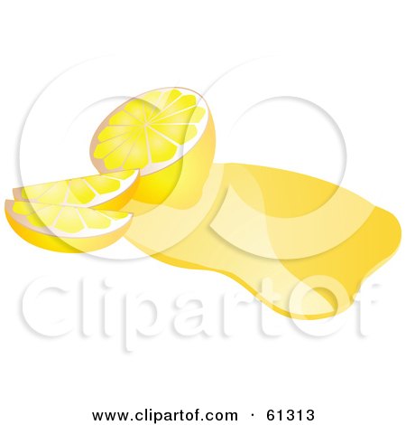 Royalty-free (RF) Clipart Illustration of a Sliced Lemon In Spilled Lemon Juice by Kheng Guan Toh