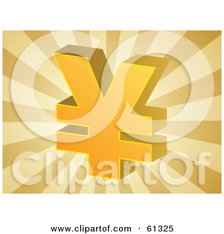 Royalty-free (RF) Clipart Illustration of a Yellow 3d Yen Symbol On A Bursting Brown Background by Kheng Guan Toh