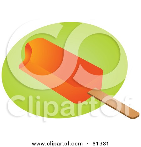 Royalty-free (RF) Clipart Illustration of a Bite Missing From An Orange Pop On A Green And White Background by Kheng Guan Toh