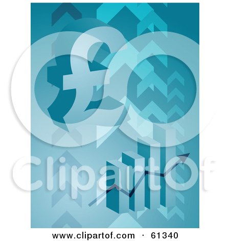 Royalty-free (RF) Clipart Illustration of a 3d Pound Symbol Over A Bar Graph On A Blue Arrow Background by Kheng Guan Toh