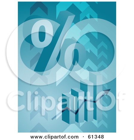 Royalty-free (RF) Clipart Illustration of a 3d Percent Symbol Over A Bar Graph On A Blue Arrow Background by Kheng Guan Toh