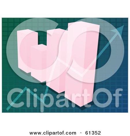 Royalty-free (RF) Clipart Illustration of a 3d Pink Bar Graph With A Transparent Arrow On A Gradient Grid by Kheng Guan Toh