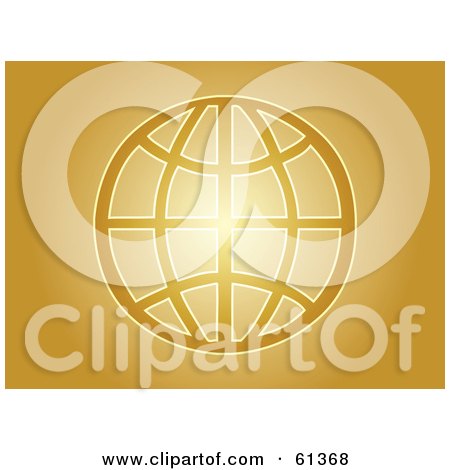 Royalty-free (RF) Clipart Illustration of a Gold Wire Globe On A Glowing Golden Background by Kheng Guan Toh