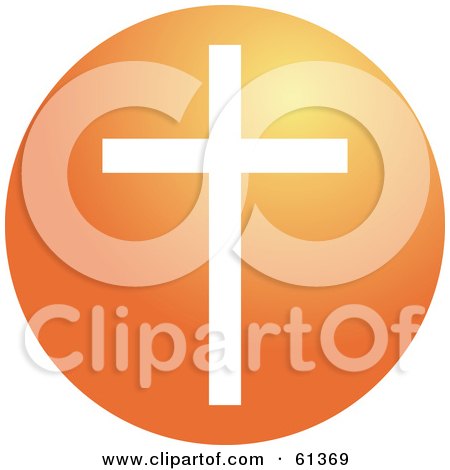 Royalty-free (RF) Clipart Illustration of a White Christian Cross Over An Orange Circle by Kheng Guan Toh