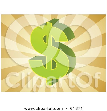 Royalty-free (RF) Clipart Illustration of a Green 3d Dollar Symbol On A Bursting Brown Background by Kheng Guan Toh