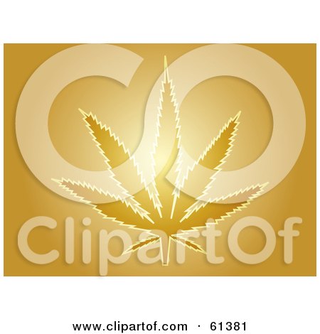 Royalty-free (RF) Clipart Illustration of a Glowing Gold Marihuana Leaf by Kheng Guan Toh
