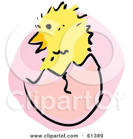 Royalty-free (RF) Clipart Illustration of a Fluffy Baby Chick Hatching From An Egg by Kheng Guan Toh