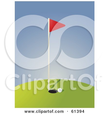 Royalty-free (RF) Clipart Illustration of a Golf Ball By A Hole And Flag On A Hill by Kheng Guan Toh