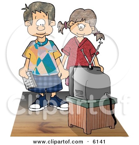 Brother and Sister Watching Tv Together Clipart Picture by djart