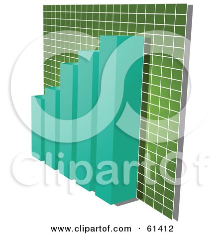 Royalty-free (RF) Clipart Illustration of a 3d Teal Bar Graph Against A Green Gradient Grid by Kheng Guan Toh