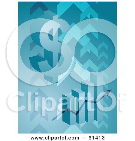 Royalty-free (RF) Clipart Illustration of a 3d Dollar Symbol Over A Bar Graph On A Blue Arrow Background by Kheng Guan Toh