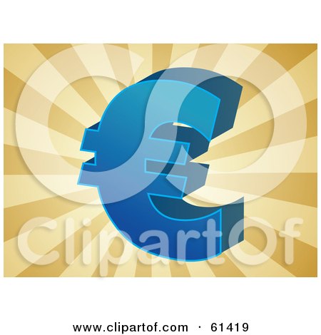 Royalty-free (RF) Clipart Illustration of a Blue 3d Euro Symbol On A Bursting Brown Background by Kheng Guan Toh