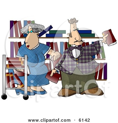 Librarians Putting Books On Shelves Clipart Picture by djart