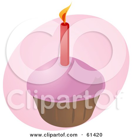 Royalty-free (RF) Clipart Illustration of a Red Candle In A Pink Frosted Birthday Cupcake by Kheng Guan Toh