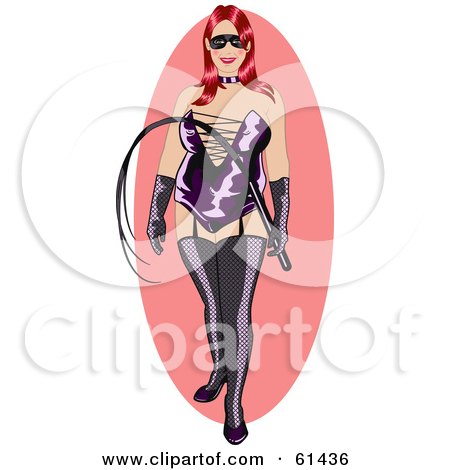 Royalty-free (RF) Clipart Illustration of a Big Red Haired Dominatrix In Purple Lingerie, Holding A Whip by r formidable