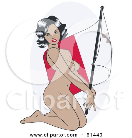 Royalty-free (RF) Clipart Illustration of a Nude Pinup Woman Kneeling And Posing With A Malta Flag by r formidable