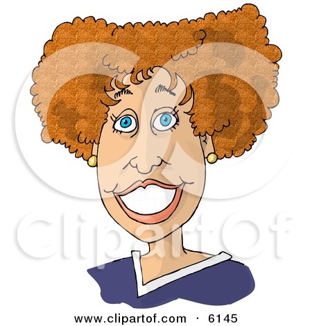 Beautiful Woman With Blue Eyes and Red Curly Hair, Smiling Clipart Picture by djart