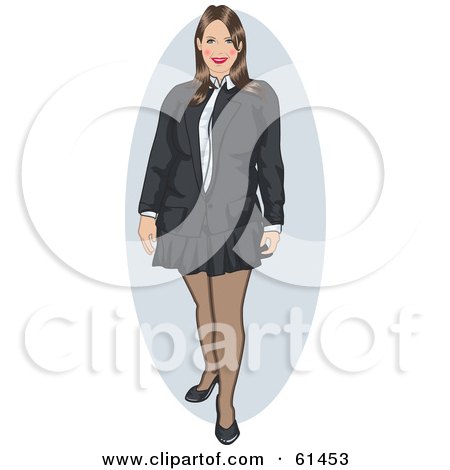 Royalty-free (RF) Clipart Illustration of a Friendly Brunette Businesswoman In A Skirt And Jacket by r formidable