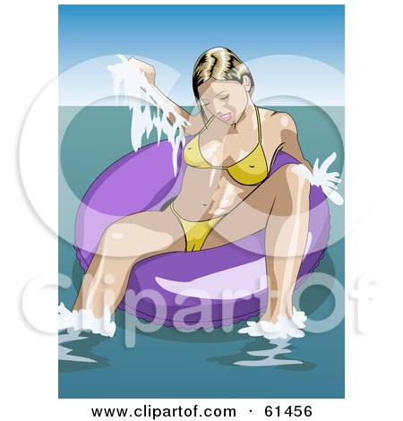 Royalty-free (RF) Clipart Illustration of a Sexy Woman In A Skimpy Yellow Bikini, Floating In An Inner Tube by r formidable