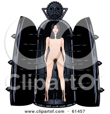 Royalty-free (RF) Clipart Illustration of a Nude Iron Maiden Standing In A Needle Closet by r formidable