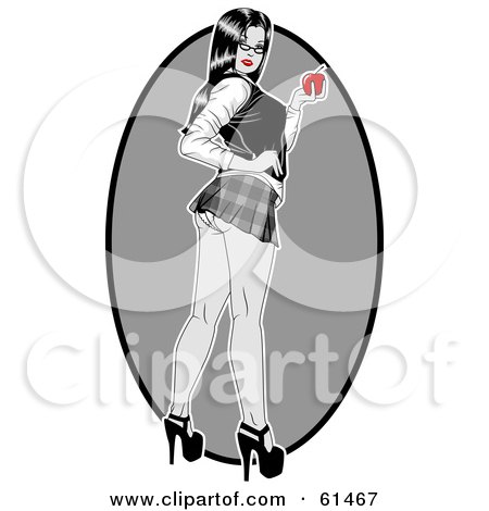 Royalty-free (RF) Clipart Illustration of a Sexy College Pinup Student In A Mini Skirt, Holding An Apple by r formidable