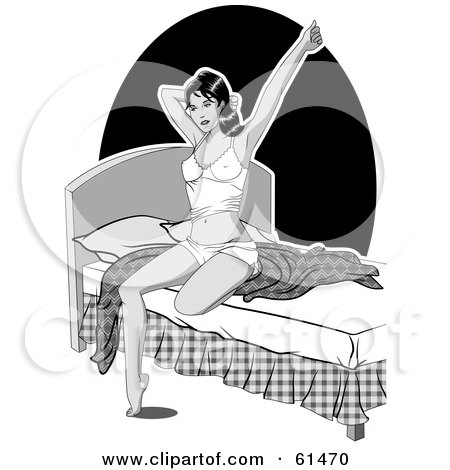 Royalty-free (RF) Clipart Illustration of a Sexy Woman Sitting Up And Stretching At The Edge Of Her Bed by r formidable