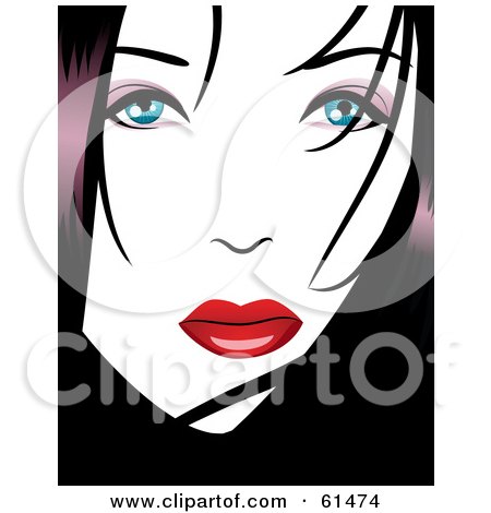 Royalty-free (RF) Clipart Illustration of a Beautiful Woman's Face With Dark Hair And Blue Eyes by r formidable