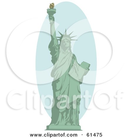Royalty-free (RF) Clipart Illustration of a Green Statue Of Liberty Proudly Holding Up The Torch by r formidable