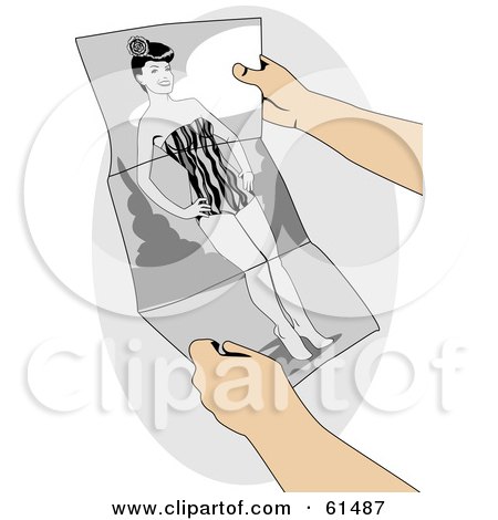Royalty-free (RF) Clipart Illustration of a Man's Hands Unfolding A Centerfold Picture by r formidable