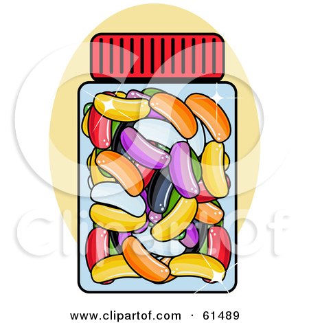 Royalty-free (RF) Clipart Illustration of a Jar Full Of Colorful Jelly Beans by r formidable