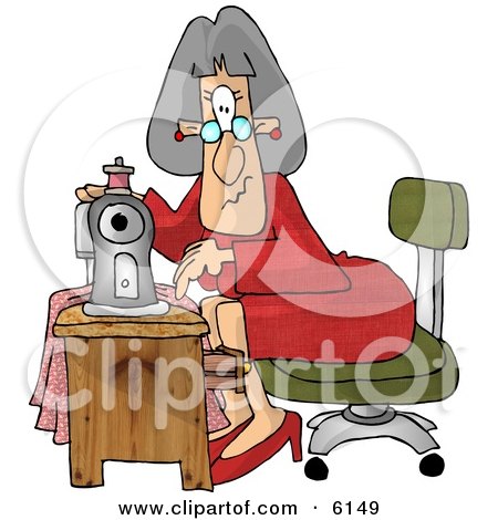Elderly Seamstress Woman Sewing a Dress Clipart Picture by djart