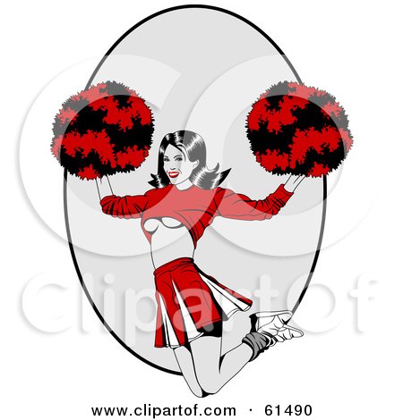 Royalty-free (RF) Clipart Illustration of a Jumping Cheerleader With Cleavage Showing Under Her Shirt by r formidable