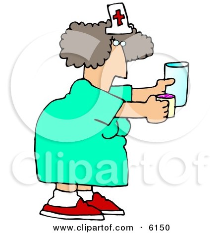 Female Nurse Holding a Pill Cup and a Glass of Water For a Patient at a Hospital Clipart Picture by djart