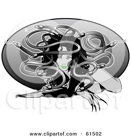 Royalty-free (RF) Clipart Illustration of a Medusa With Green Lips And Snaie Hair by r formidable