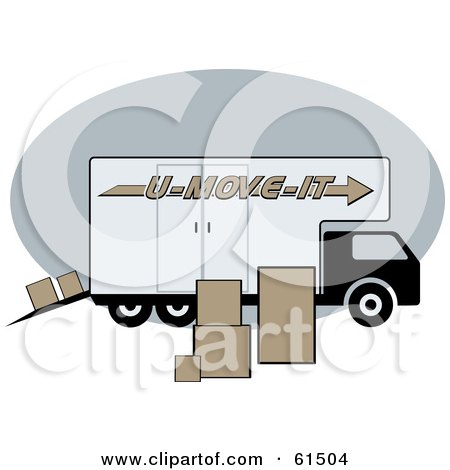 Royalty-free (RF) Clipart Illustration of a Moving Truck Surrounded By Cardboard Boxes by r formidable