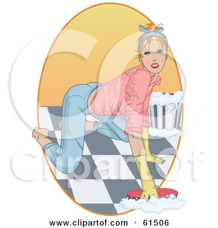 Royalty-free (RF) Clipart Illustration of a Sexy Woman On All Fours, Scrubbing A Floor by r formidable