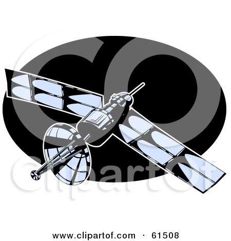 Royalty-free (RF) Clipart Illustration of a Blue And Black Floating Satellite by r formidable